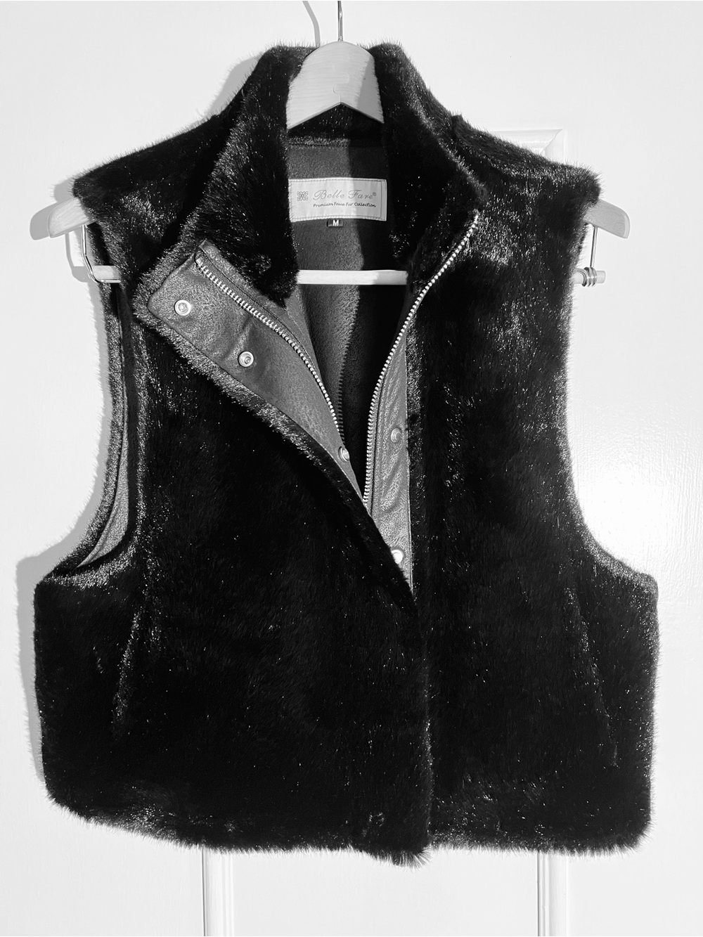 Belle Fare Premium Collection Black Faux Fur Zip-Front Vest